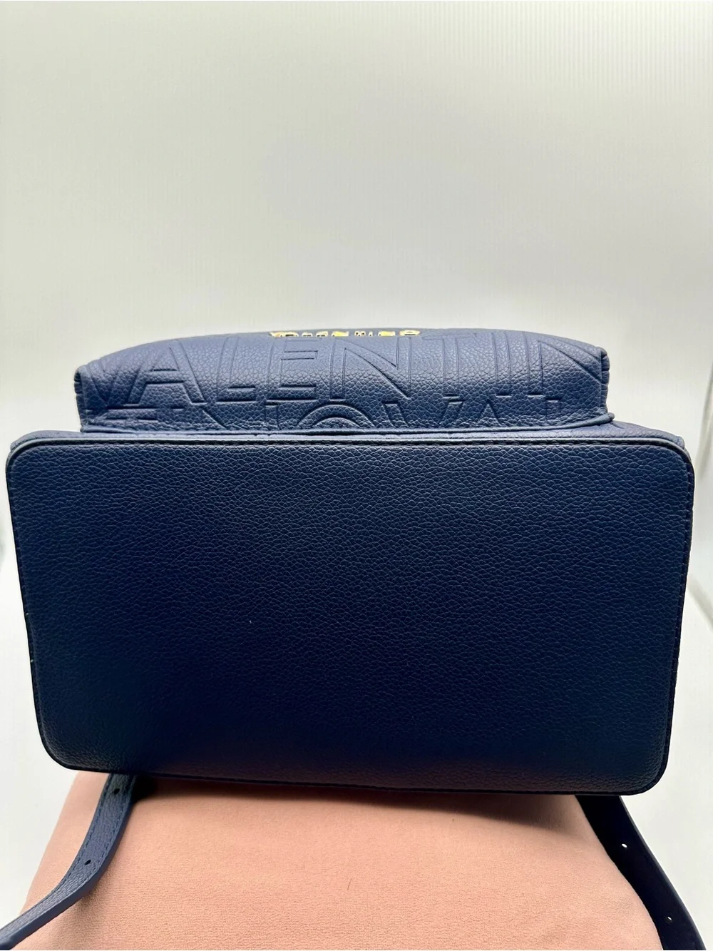 Mario Valentino Navy Embossed Logo Backpack NWT Gold Hardware